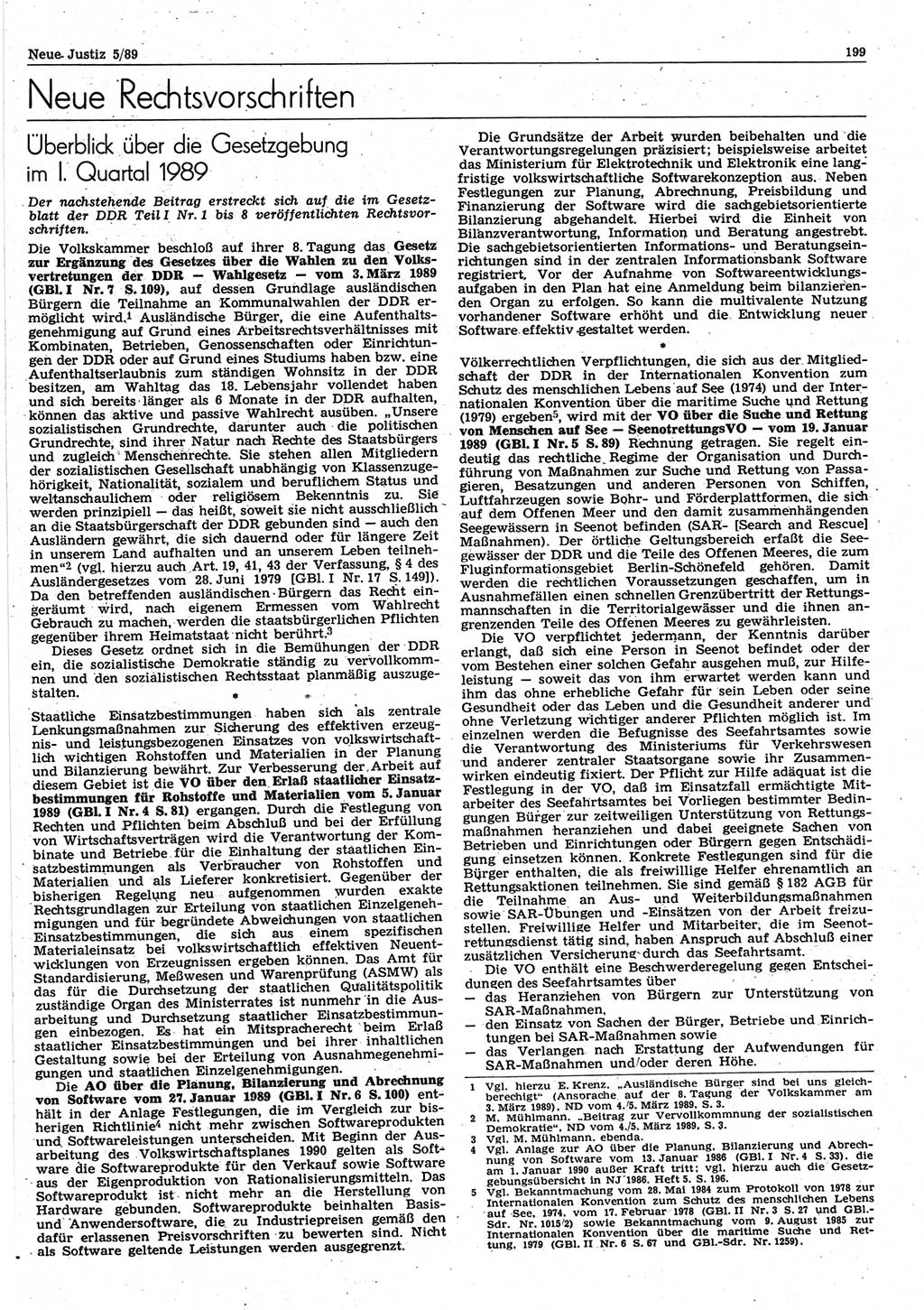 Neue Justiz (NJ), Zeitschrift für sozialistisches Recht und Gesetzlichkeit [Deutsche Demokratische Republik (DDR)], 43. Jahrgang 1989, Seite 199 (NJ DDR 1989, S. 199)