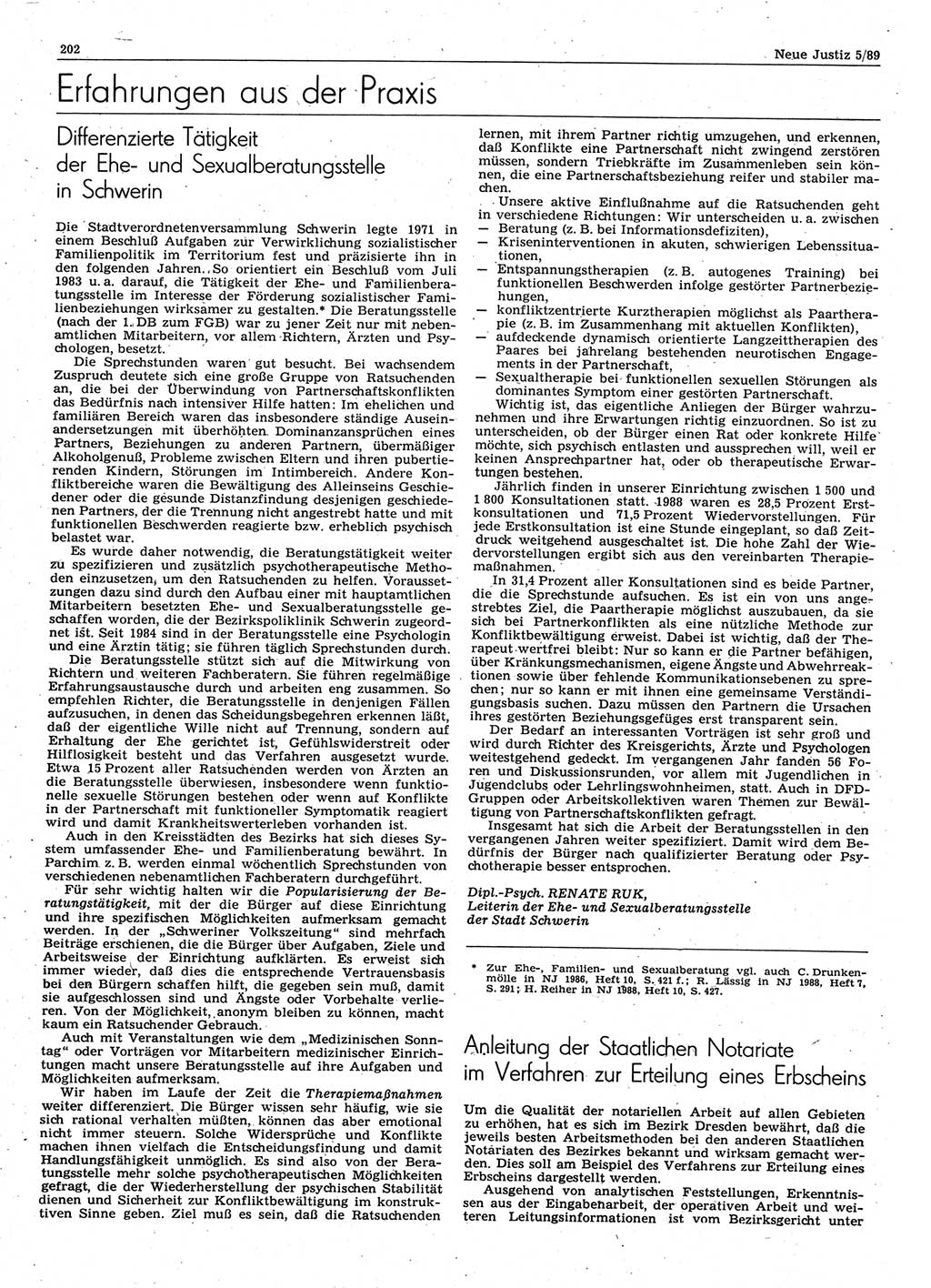 Neue Justiz (NJ), Zeitschrift für sozialistisches Recht und Gesetzlichkeit [Deutsche Demokratische Republik (DDR)], 43. Jahrgang 1989, Seite 202 (NJ DDR 1989, S. 202)