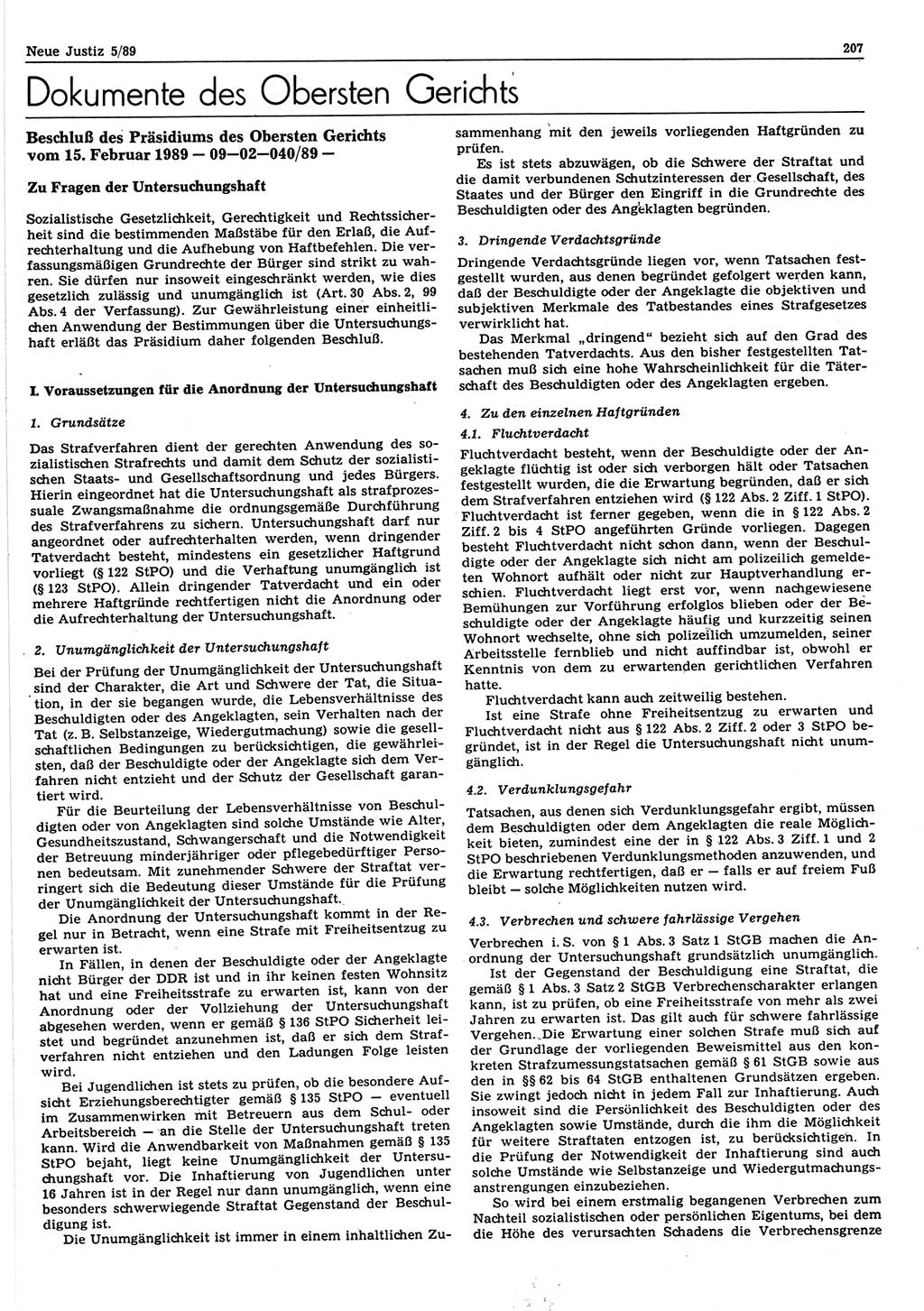 Neue Justiz (NJ), Zeitschrift für sozialistisches Recht und Gesetzlichkeit [Deutsche Demokratische Republik (DDR)], 43. Jahrgang 1989, Seite 207 (NJ DDR 1989, S. 207)