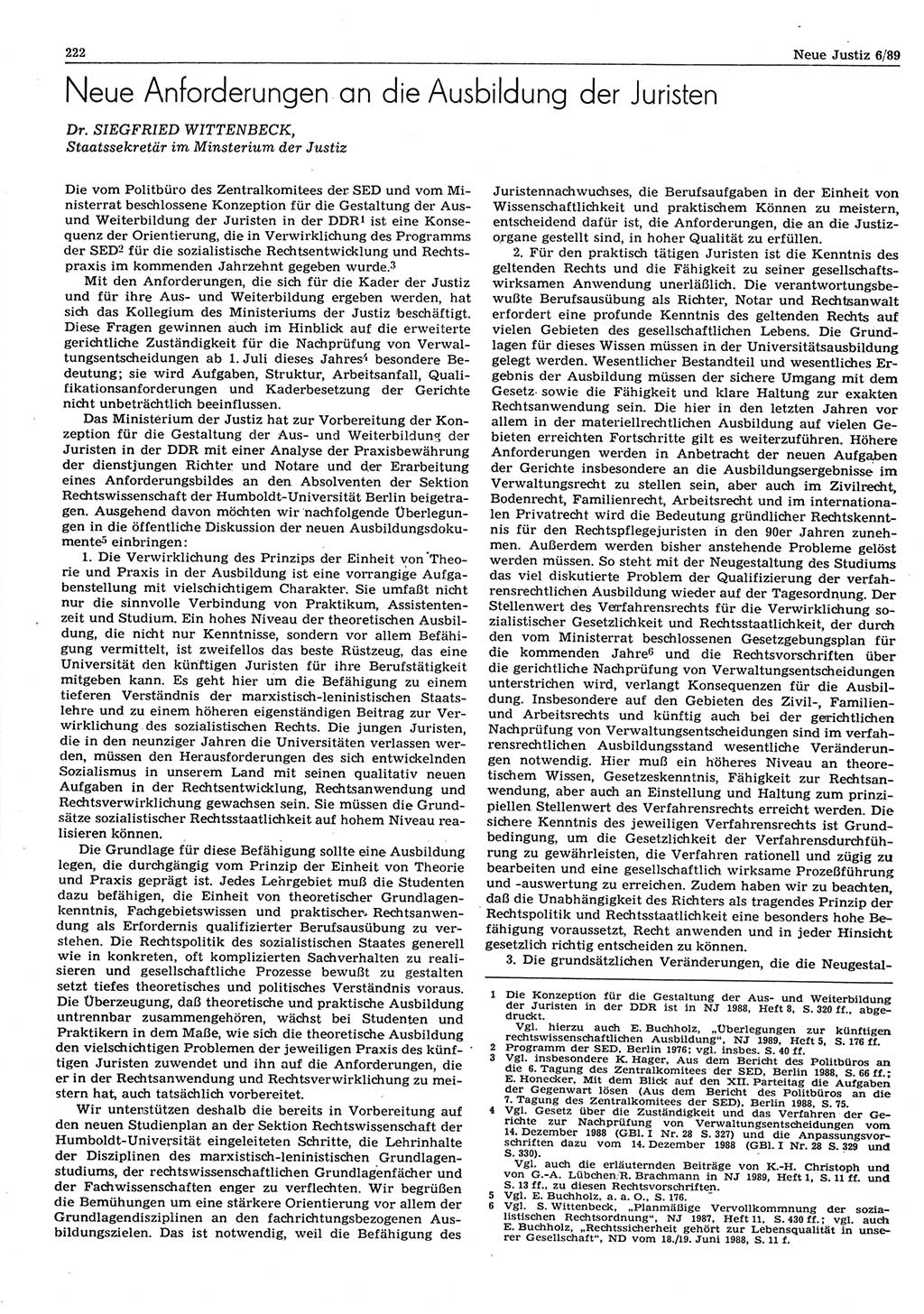 Neue Justiz (NJ), Zeitschrift für sozialistisches Recht und Gesetzlichkeit [Deutsche Demokratische Republik (DDR)], 43. Jahrgang 1989, Seite 222 (NJ DDR 1989, S. 222)