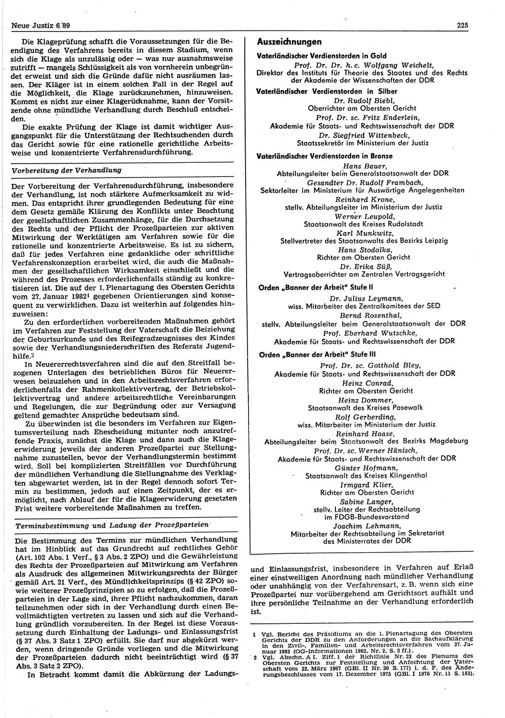 Neue Justiz (NJ), Zeitschrift für sozialistisches Recht und Gesetzlichkeit [Deutsche Demokratische Republik (DDR)], 43. Jahrgang 1989, Seite 225 (NJ DDR 1989, S. 225)