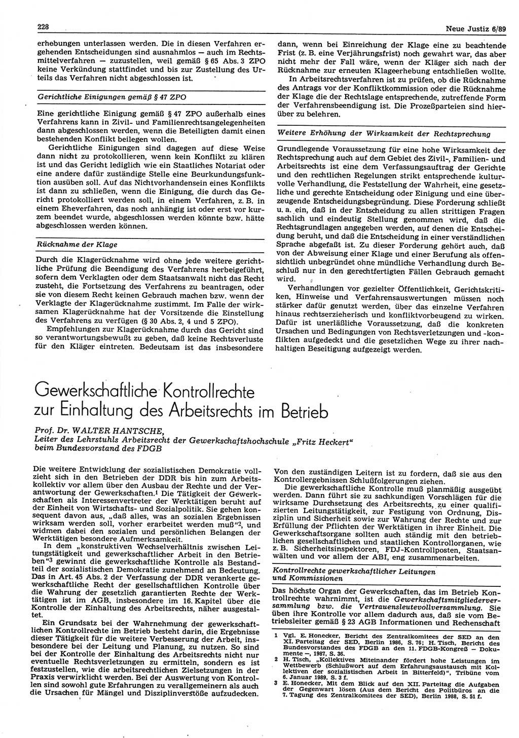 Neue Justiz (NJ), Zeitschrift für sozialistisches Recht und Gesetzlichkeit [Deutsche Demokratische Republik (DDR)], 43. Jahrgang 1989, Seite 228 (NJ DDR 1989, S. 228)
