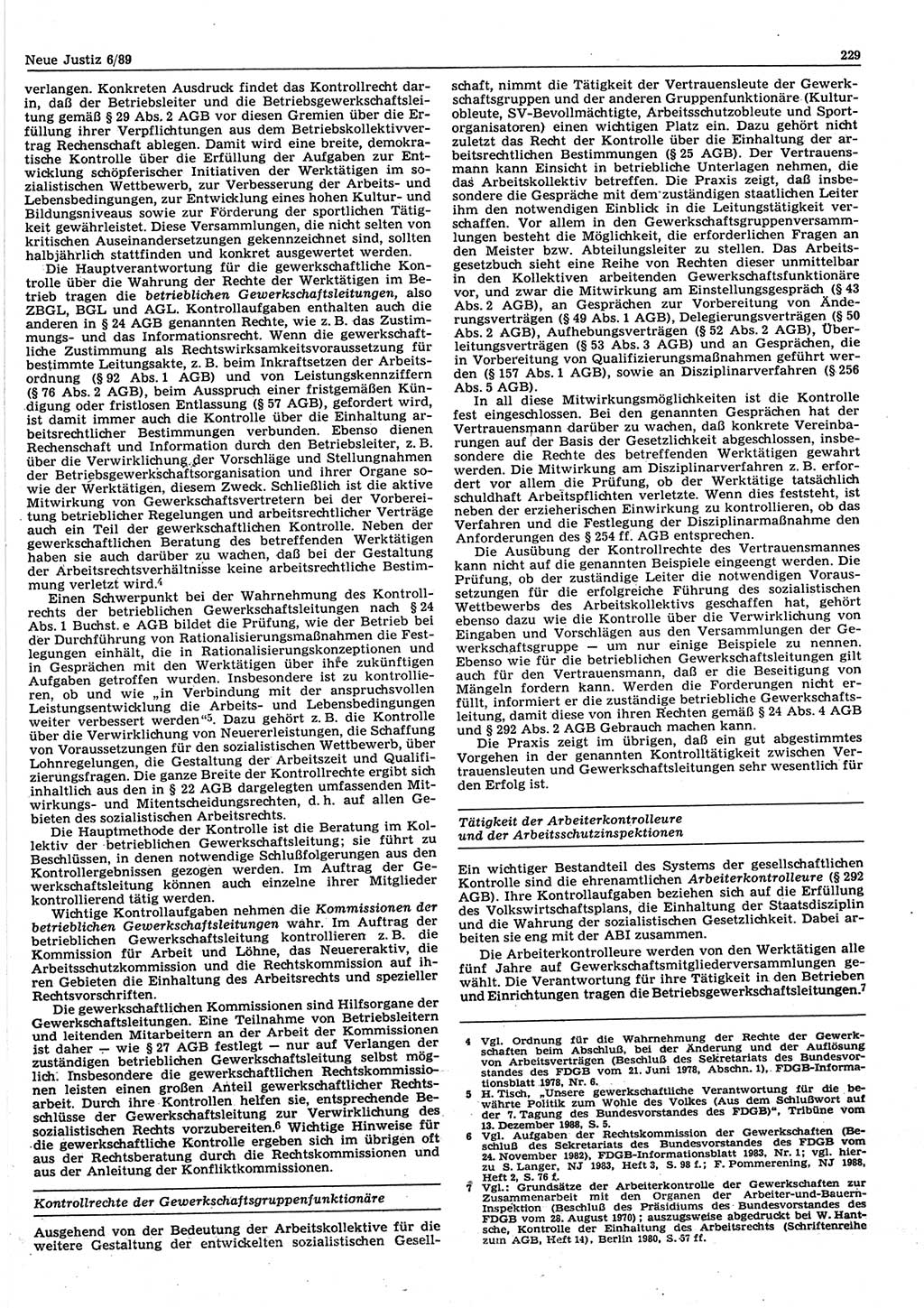 Neue Justiz (NJ), Zeitschrift für sozialistisches Recht und Gesetzlichkeit [Deutsche Demokratische Republik (DDR)], 43. Jahrgang 1989, Seite 229 (NJ DDR 1989, S. 229)