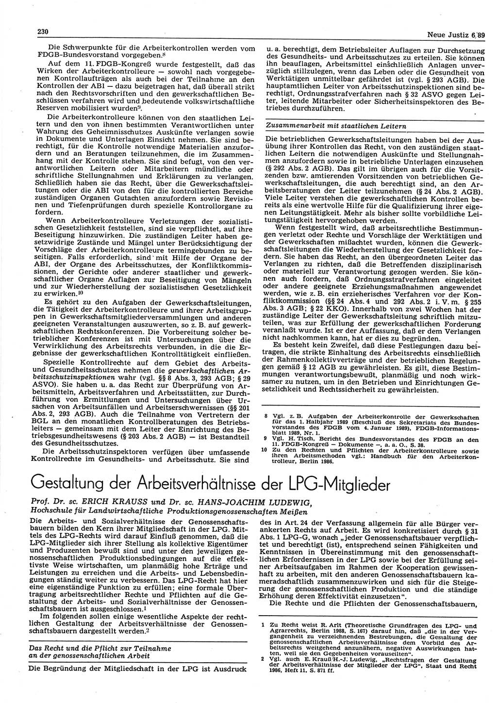 Neue Justiz (NJ), Zeitschrift für sozialistisches Recht und Gesetzlichkeit [Deutsche Demokratische Republik (DDR)], 43. Jahrgang 1989, Seite 230 (NJ DDR 1989, S. 230)