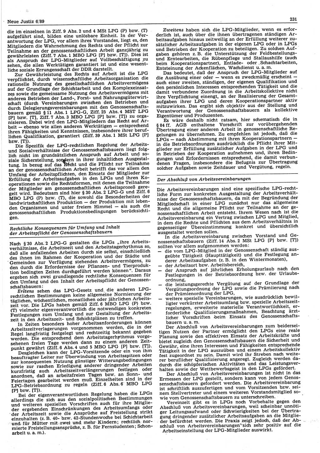 Neue Justiz (NJ), Zeitschrift für sozialistisches Recht und Gesetzlichkeit [Deutsche Demokratische Republik (DDR)], 43. Jahrgang 1989, Seite 231 (NJ DDR 1989, S. 231)
