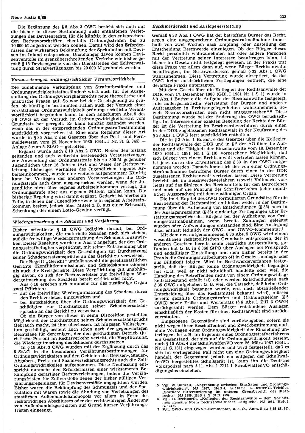 Neue Justiz (NJ), Zeitschrift für sozialistisches Recht und Gesetzlichkeit [Deutsche Demokratische Republik (DDR)], 43. Jahrgang 1989, Seite 233 (NJ DDR 1989, S. 233)