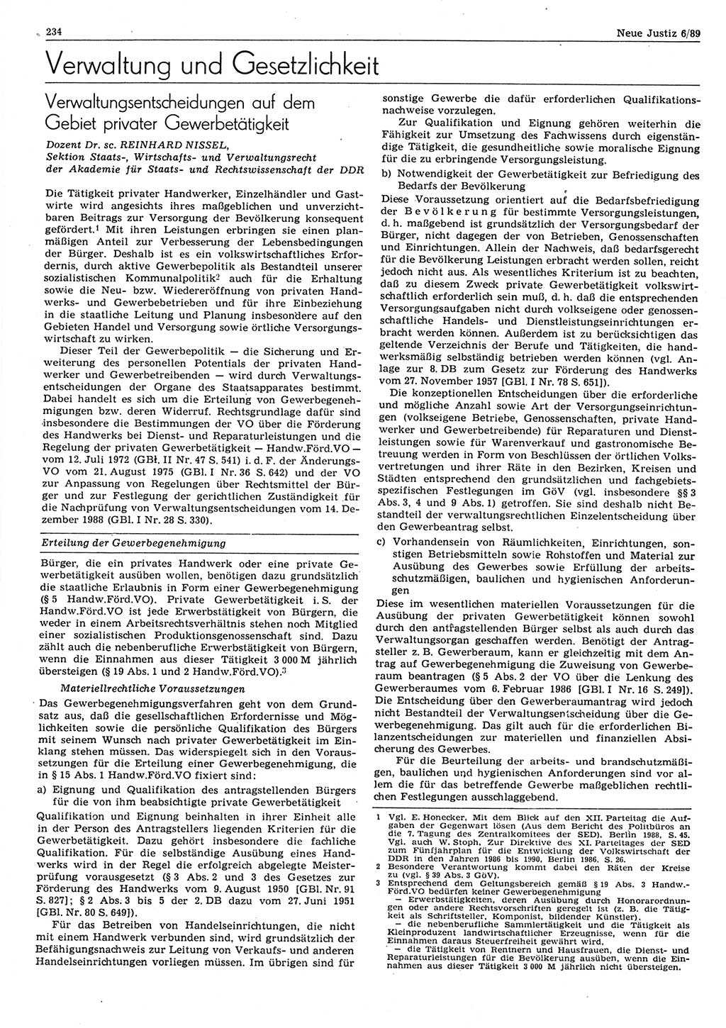 Neue Justiz (NJ), Zeitschrift für sozialistisches Recht und Gesetzlichkeit [Deutsche Demokratische Republik (DDR)], 43. Jahrgang 1989, Seite 234 (NJ DDR 1989, S. 234)