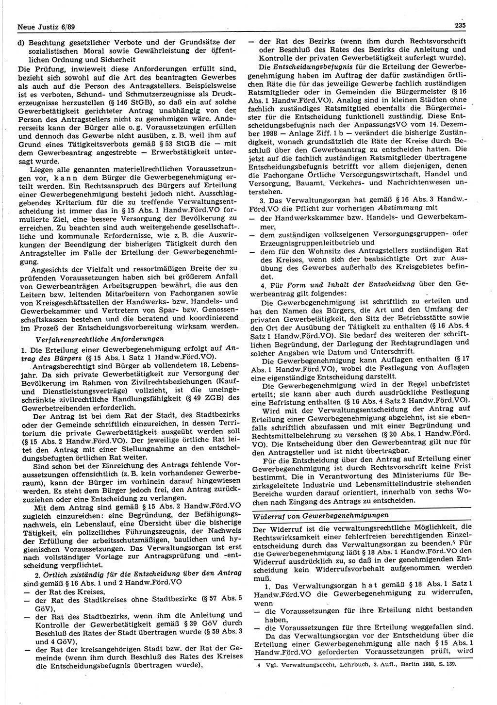 Neue Justiz (NJ), Zeitschrift für sozialistisches Recht und Gesetzlichkeit [Deutsche Demokratische Republik (DDR)], 43. Jahrgang 1989, Seite 235 (NJ DDR 1989, S. 235)