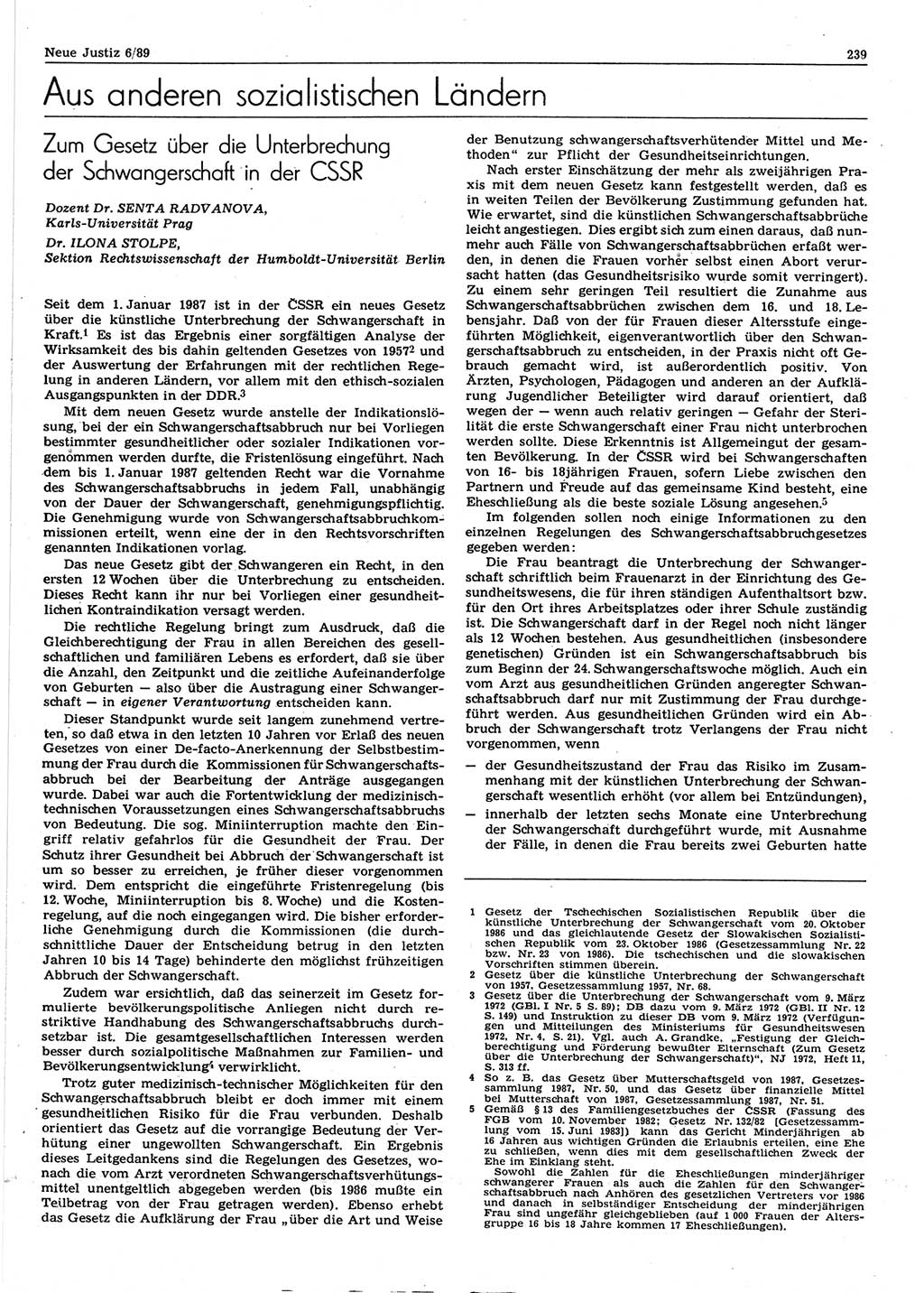 Neue Justiz (NJ), Zeitschrift für sozialistisches Recht und Gesetzlichkeit [Deutsche Demokratische Republik (DDR)], 43. Jahrgang 1989, Seite 239 (NJ DDR 1989, S. 239)