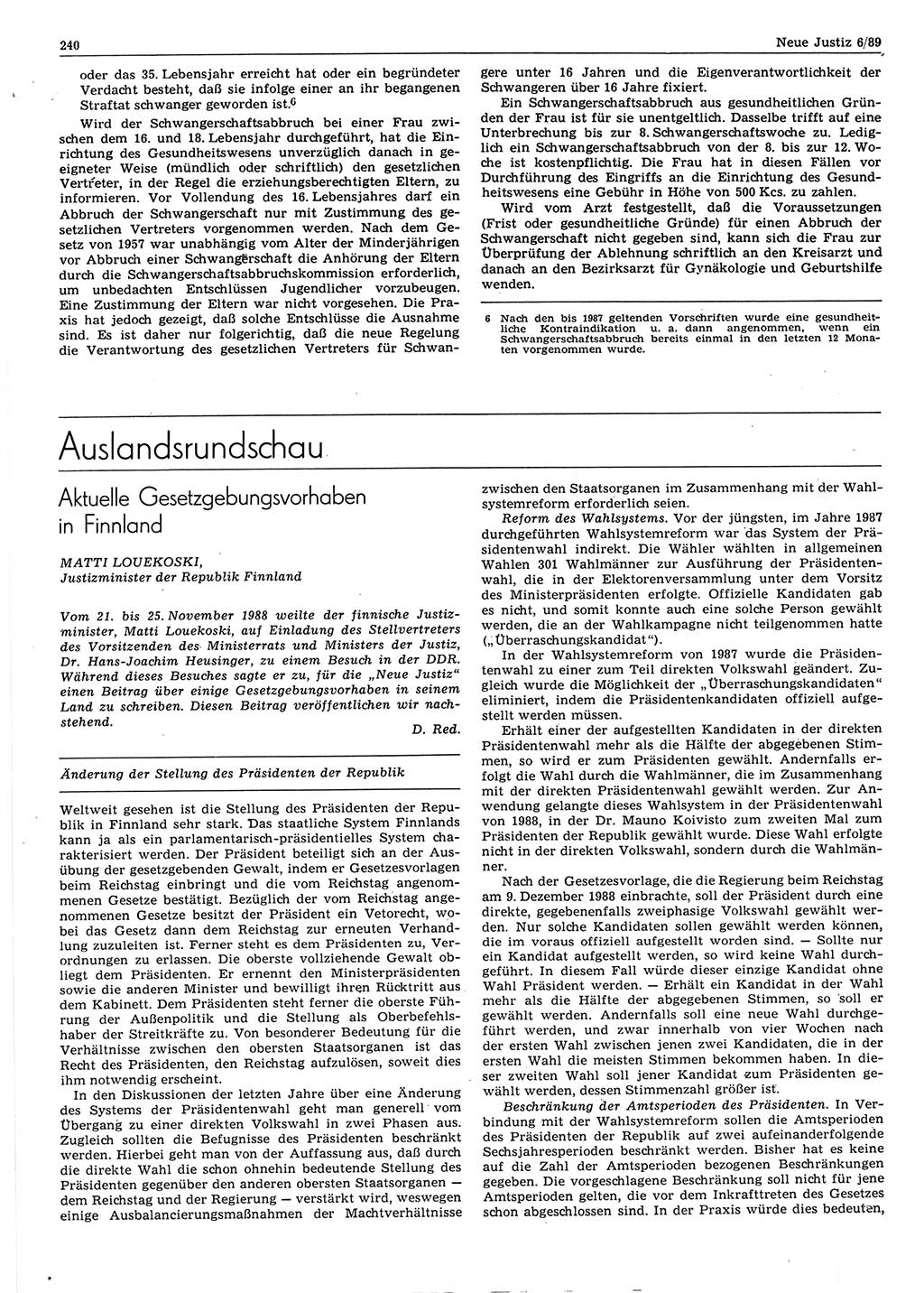 Neue Justiz (NJ), Zeitschrift für sozialistisches Recht und Gesetzlichkeit [Deutsche Demokratische Republik (DDR)], 43. Jahrgang 1989, Seite 240 (NJ DDR 1989, S. 240)