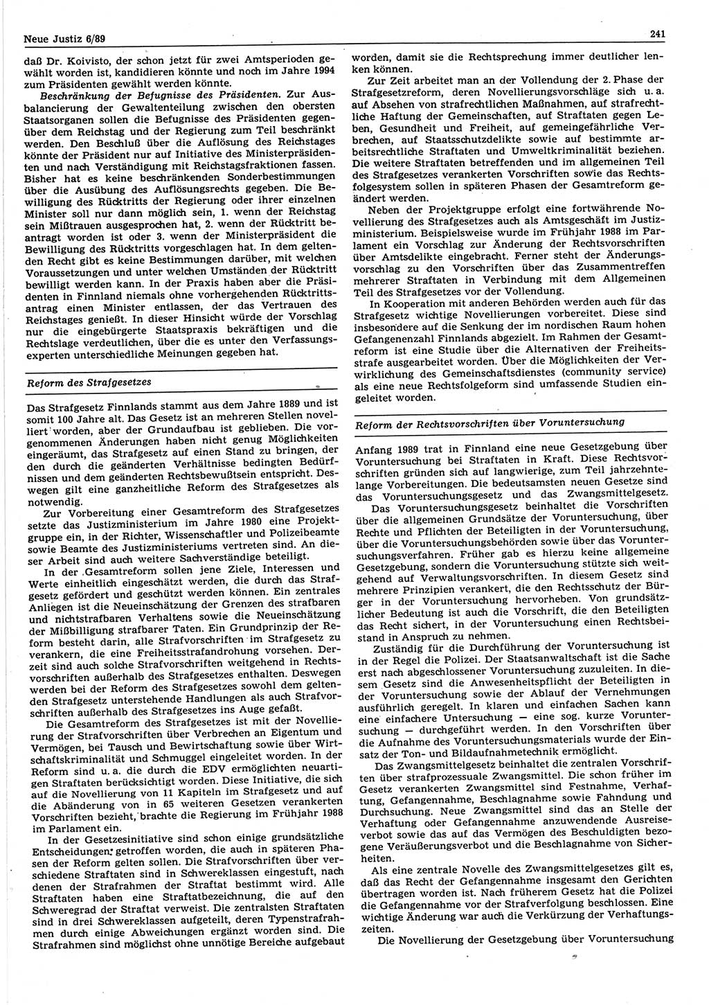 Neue Justiz (NJ), Zeitschrift für sozialistisches Recht und Gesetzlichkeit [Deutsche Demokratische Republik (DDR)], 43. Jahrgang 1989, Seite 241 (NJ DDR 1989, S. 241)