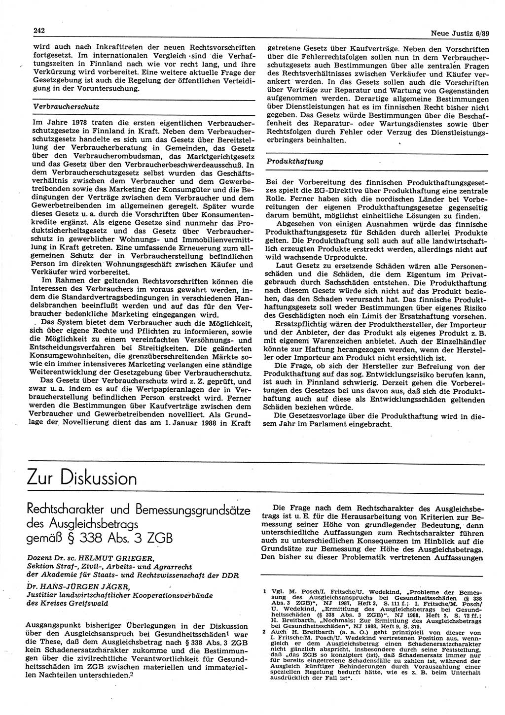 Neue Justiz (NJ), Zeitschrift für sozialistisches Recht und Gesetzlichkeit [Deutsche Demokratische Republik (DDR)], 43. Jahrgang 1989, Seite 242 (NJ DDR 1989, S. 242)