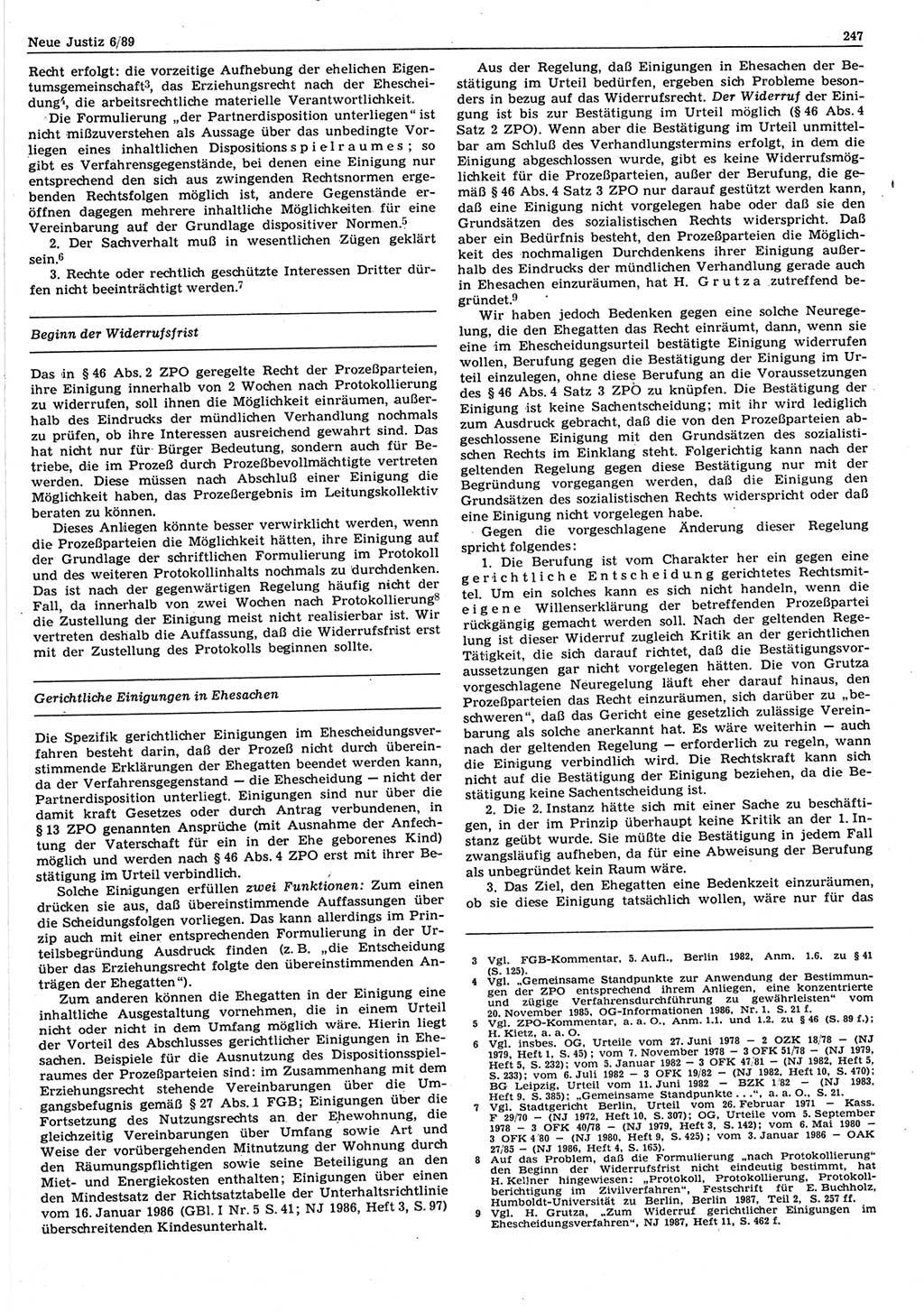 Neue Justiz (NJ), Zeitschrift für sozialistisches Recht und Gesetzlichkeit [Deutsche Demokratische Republik (DDR)], 43. Jahrgang 1989, Seite 247 (NJ DDR 1989, S. 247)