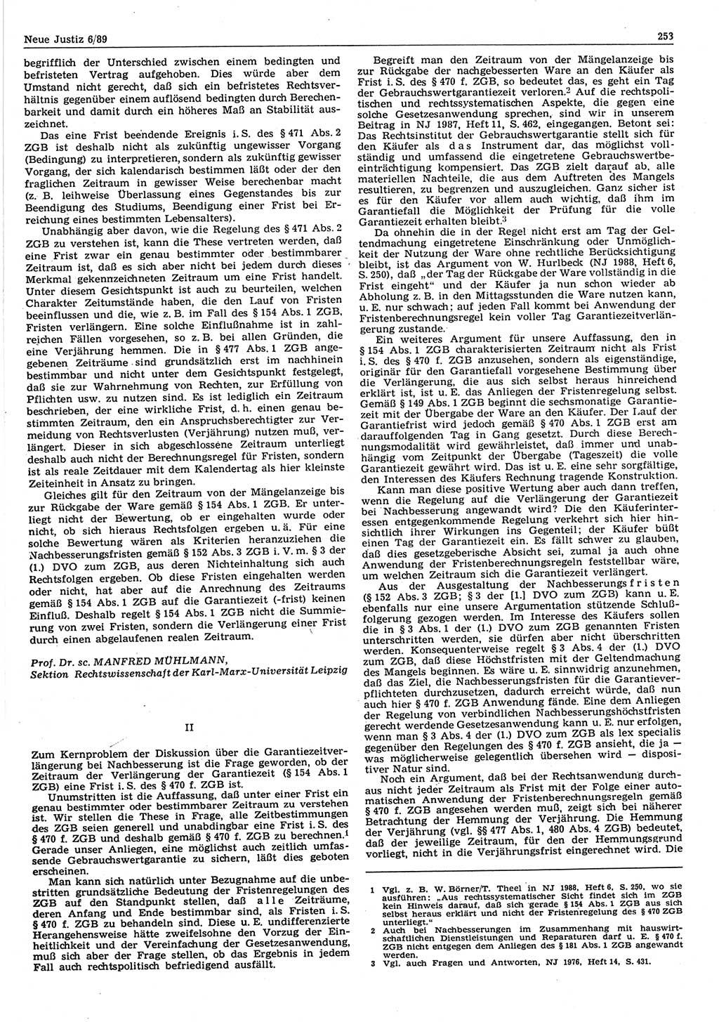 Neue Justiz (NJ), Zeitschrift für sozialistisches Recht und Gesetzlichkeit [Deutsche Demokratische Republik (DDR)], 43. Jahrgang 1989, Seite 253 (NJ DDR 1989, S. 253)