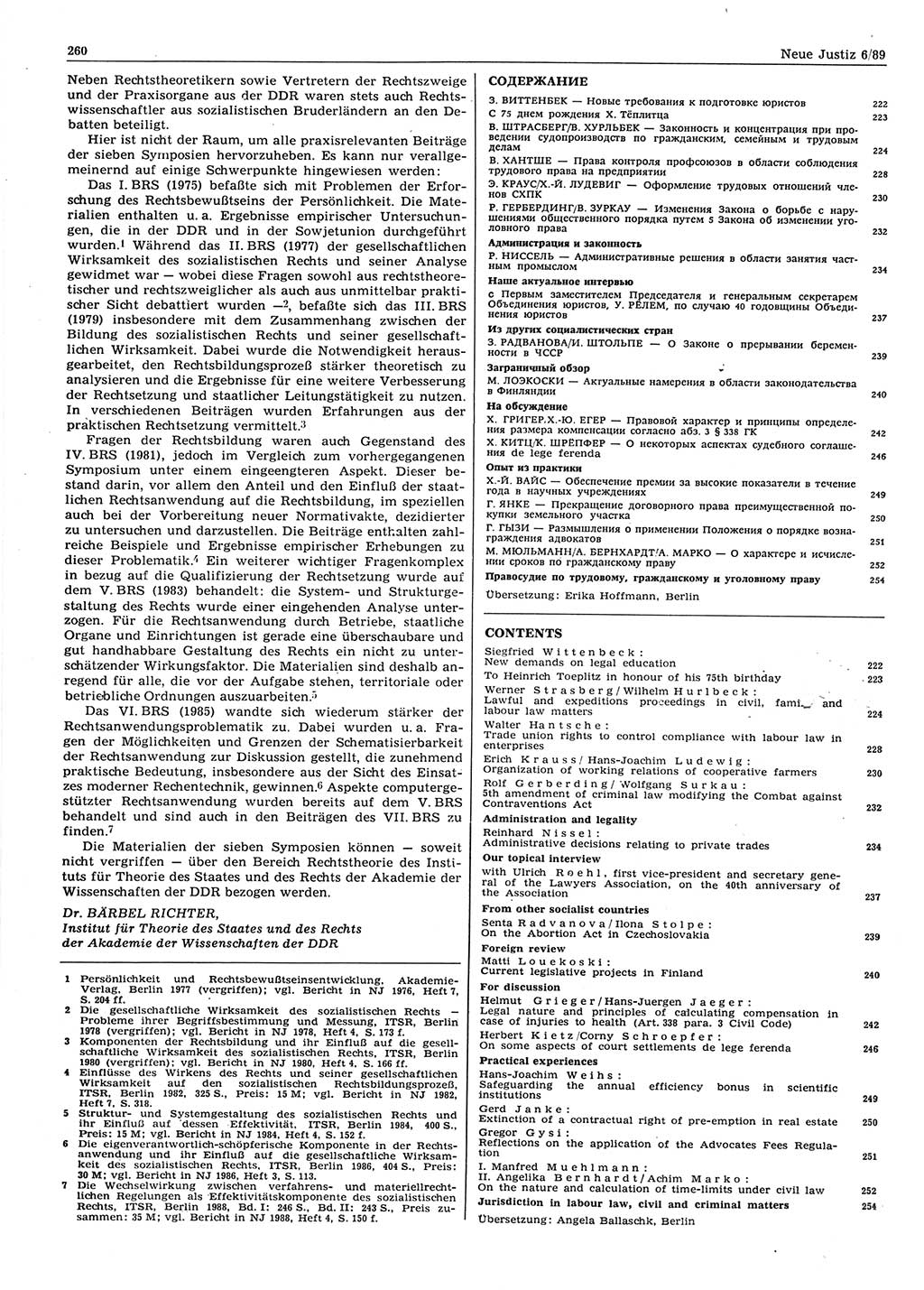 Neue Justiz (NJ), Zeitschrift für sozialistisches Recht und Gesetzlichkeit [Deutsche Demokratische Republik (DDR)], 43. Jahrgang 1989, Seite 260 (NJ DDR 1989, S. 260)