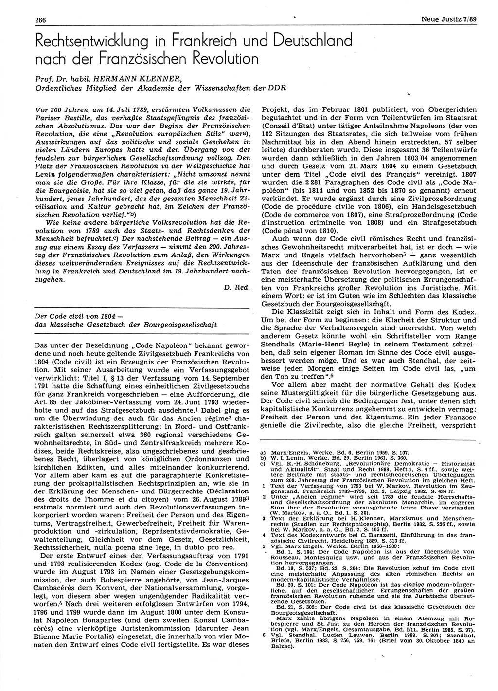 Neue Justiz (NJ), Zeitschrift für sozialistisches Recht und Gesetzlichkeit [Deutsche Demokratische Republik (DDR)], 43. Jahrgang 1989, Seite 266 (NJ DDR 1989, S. 266)