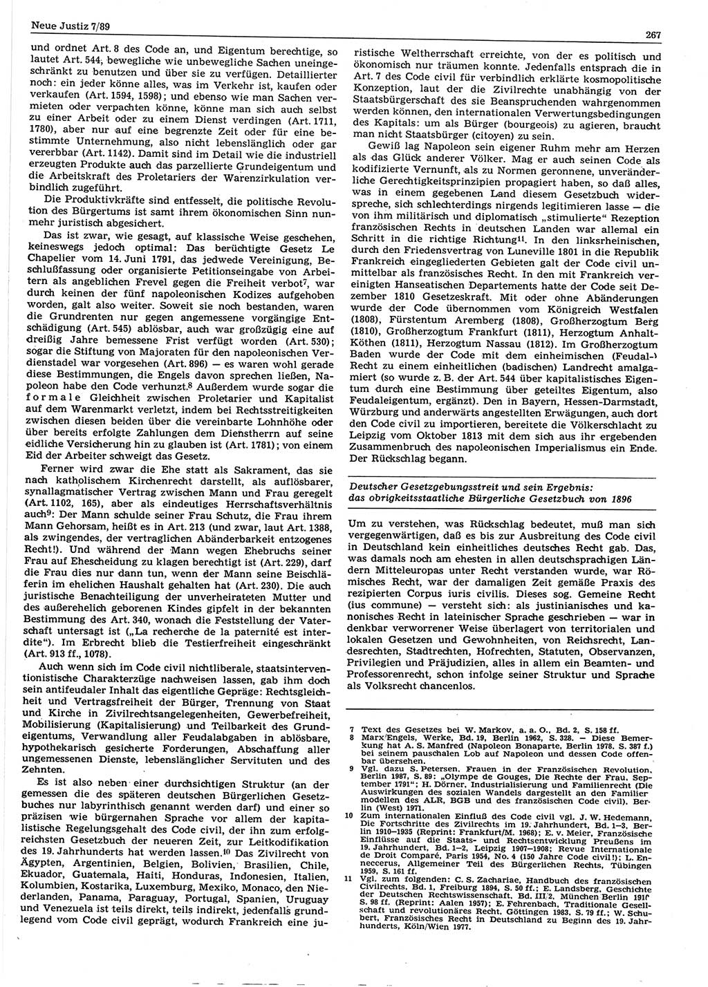 Neue Justiz (NJ), Zeitschrift für sozialistisches Recht und Gesetzlichkeit [Deutsche Demokratische Republik (DDR)], 43. Jahrgang 1989, Seite 267 (NJ DDR 1989, S. 267)