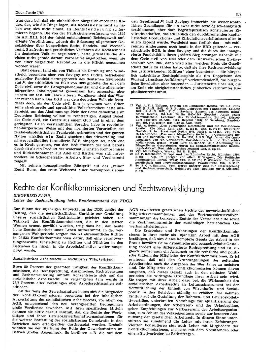 Neue Justiz (NJ), Zeitschrift für sozialistisches Recht und Gesetzlichkeit [Deutsche Demokratische Republik (DDR)], 43. Jahrgang 1989, Seite 269 (NJ DDR 1989, S. 269)