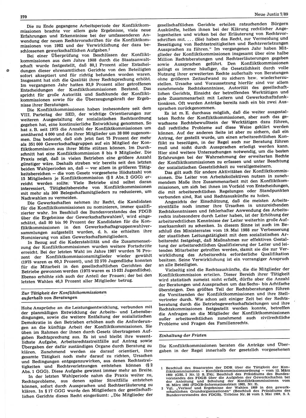 Neue Justiz (NJ), Zeitschrift für sozialistisches Recht und Gesetzlichkeit [Deutsche Demokratische Republik (DDR)], 43. Jahrgang 1989, Seite 270 (NJ DDR 1989, S. 270)