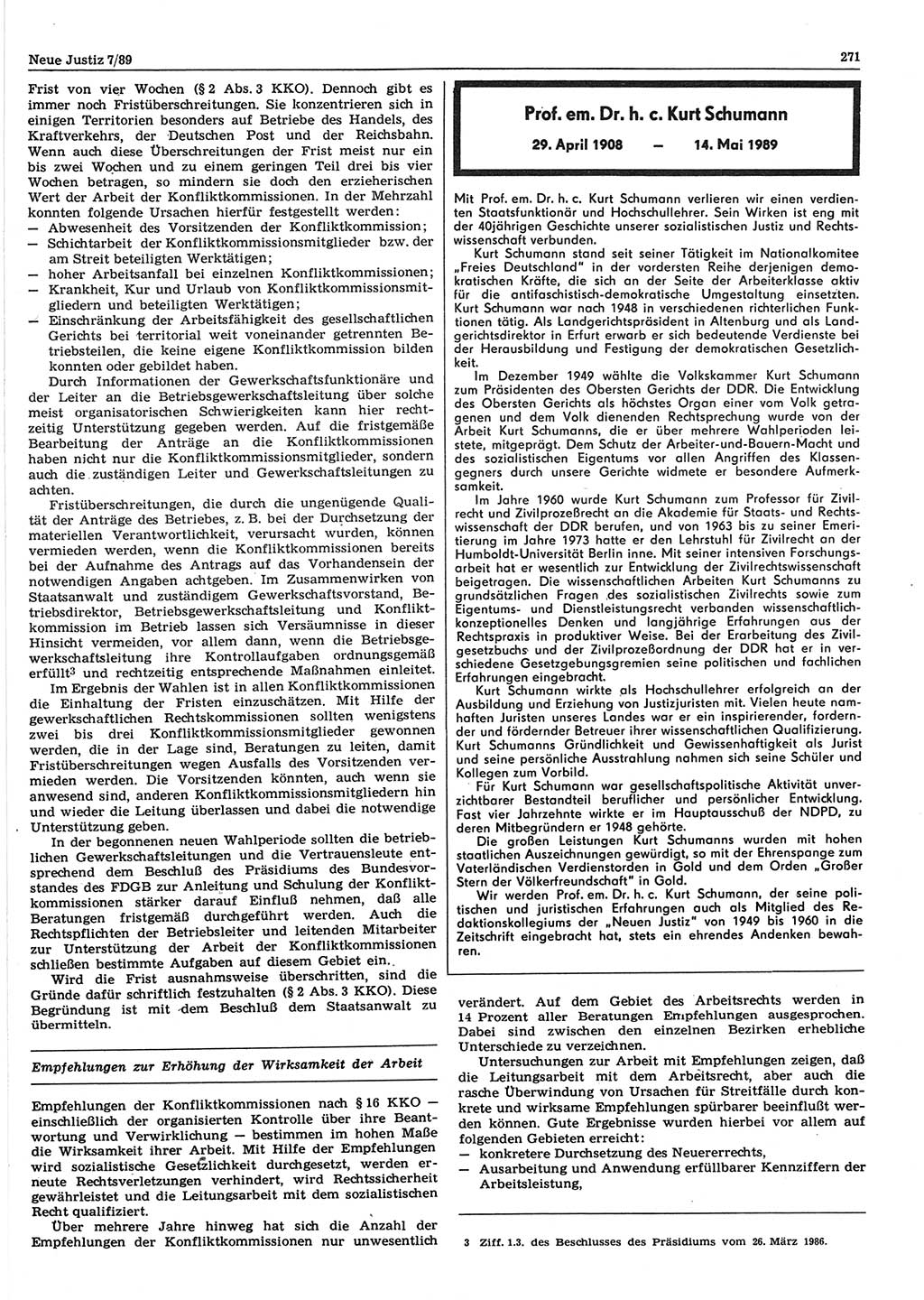 Neue Justiz (NJ), Zeitschrift für sozialistisches Recht und Gesetzlichkeit [Deutsche Demokratische Republik (DDR)], 43. Jahrgang 1989, Seite 271 (NJ DDR 1989, S. 271)