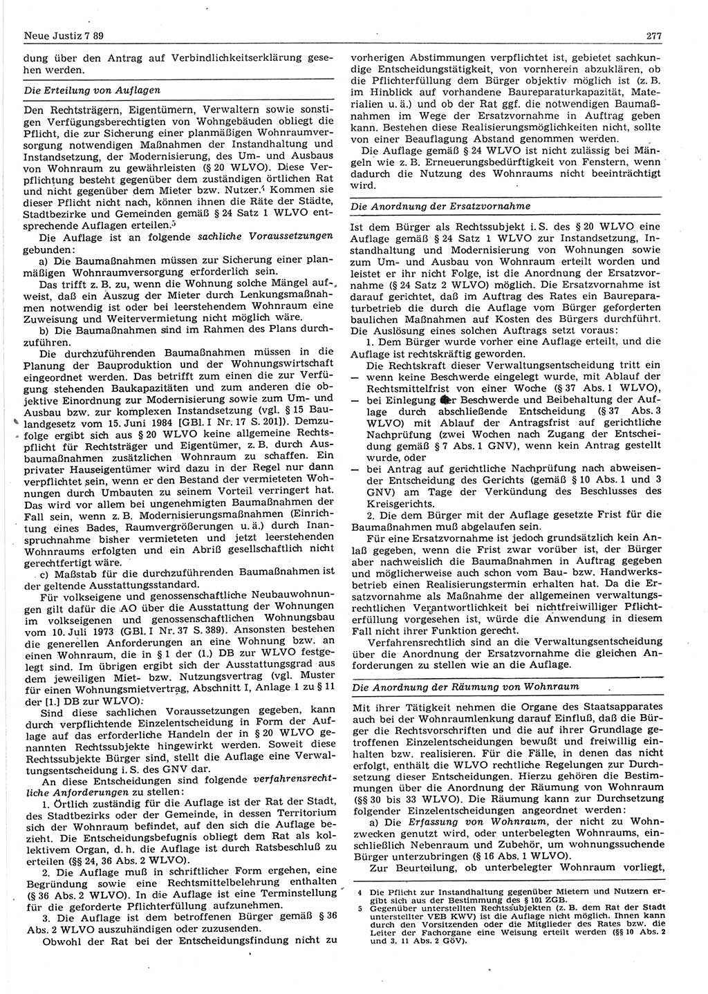 Neue Justiz (NJ), Zeitschrift für sozialistisches Recht und Gesetzlichkeit [Deutsche Demokratische Republik (DDR)], 43. Jahrgang 1989, Seite 277 (NJ DDR 1989, S. 277)