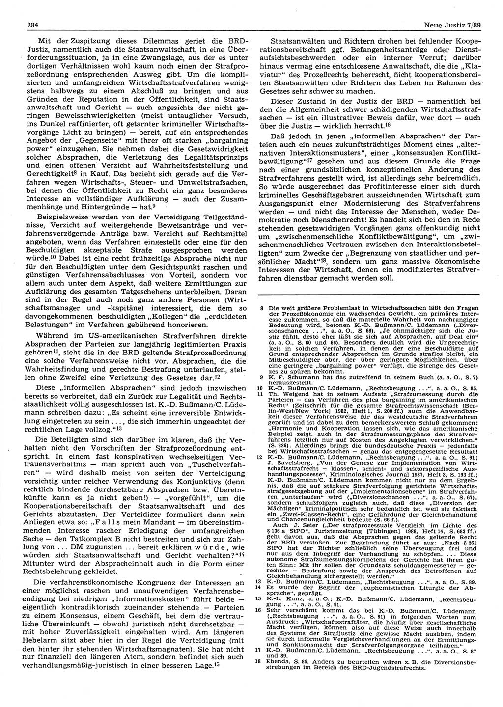 Neue Justiz (NJ), Zeitschrift für sozialistisches Recht und Gesetzlichkeit [Deutsche Demokratische Republik (DDR)], 43. Jahrgang 1989, Seite 284 (NJ DDR 1989, S. 284)