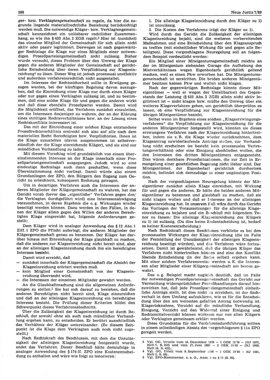 Neue Justiz (NJ), Zeitschrift für sozialistisches Recht und Gesetzlichkeit [Deutsche Demokratische Republik (DDR)], 43. Jahrgang 1989, Seite 288 (NJ DDR 1989, S. 288)