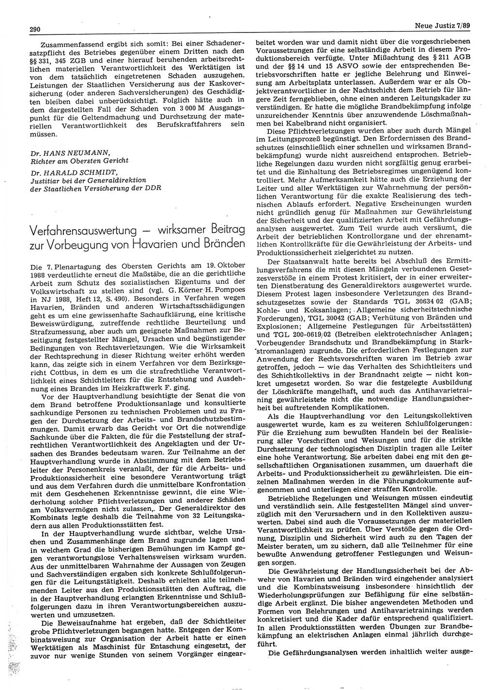 Neue Justiz (NJ), Zeitschrift für sozialistisches Recht und Gesetzlichkeit [Deutsche Demokratische Republik (DDR)], 43. Jahrgang 1989, Seite 290 (NJ DDR 1989, S. 290)