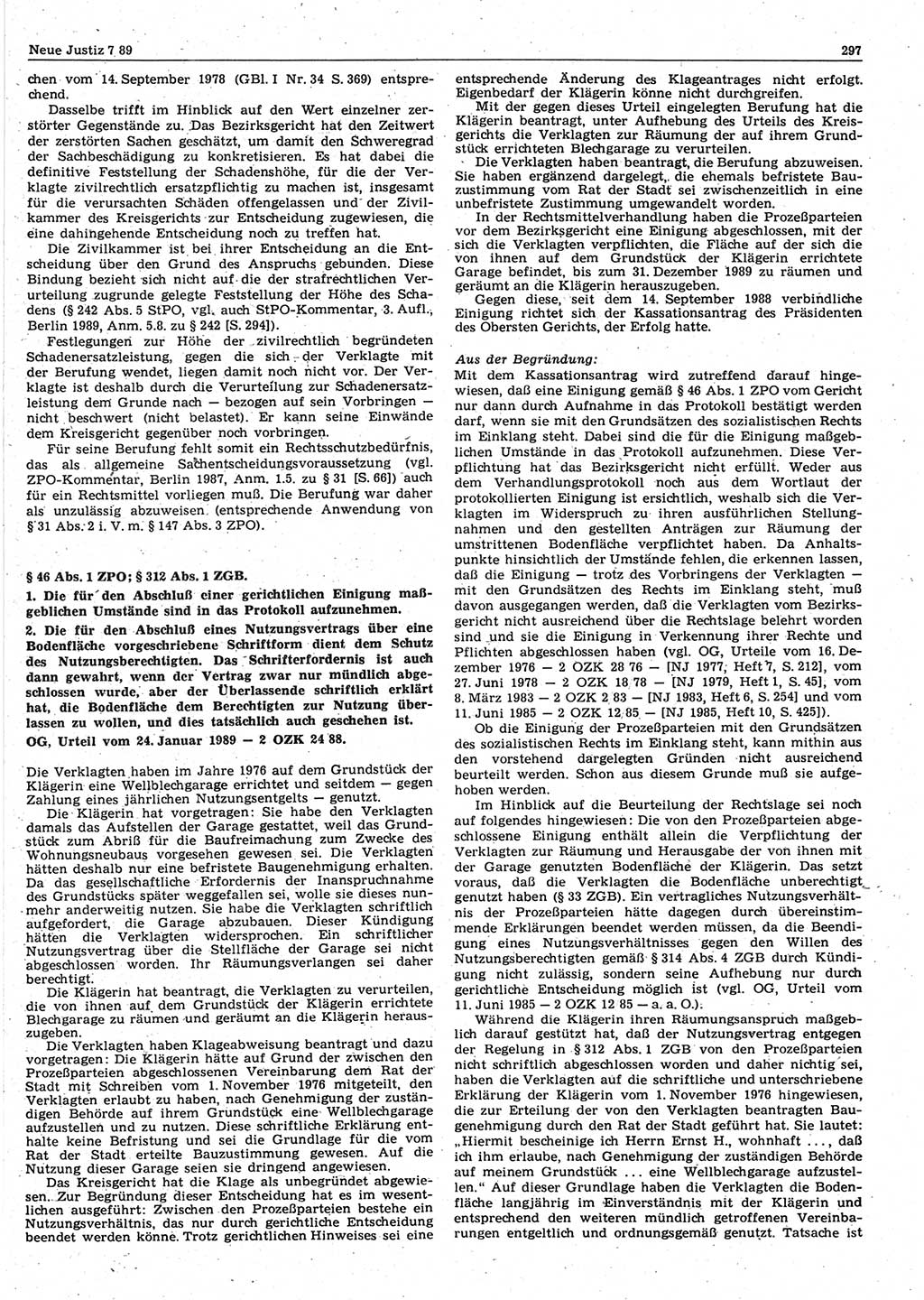 Neue Justiz (NJ), Zeitschrift für sozialistisches Recht und Gesetzlichkeit [Deutsche Demokratische Republik (DDR)], 43. Jahrgang 1989, Seite 297 (NJ DDR 1989, S. 297)