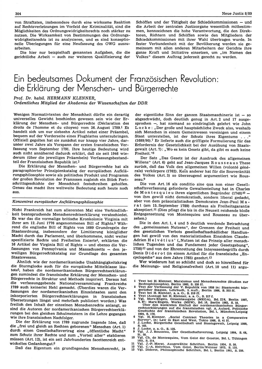 Neue Justiz (NJ), Zeitschrift für sozialistisches Recht und Gesetzlichkeit [Deutsche Demokratische Republik (DDR)], 43. Jahrgang 1989, Seite 304 (NJ DDR 1989, S. 304)
