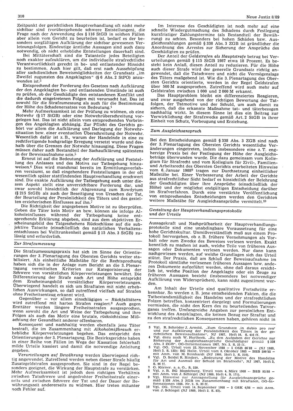 Neue Justiz (NJ), Zeitschrift für sozialistisches Recht und Gesetzlichkeit [Deutsche Demokratische Republik (DDR)], 43. Jahrgang 1989, Seite 310 (NJ DDR 1989, S. 310)