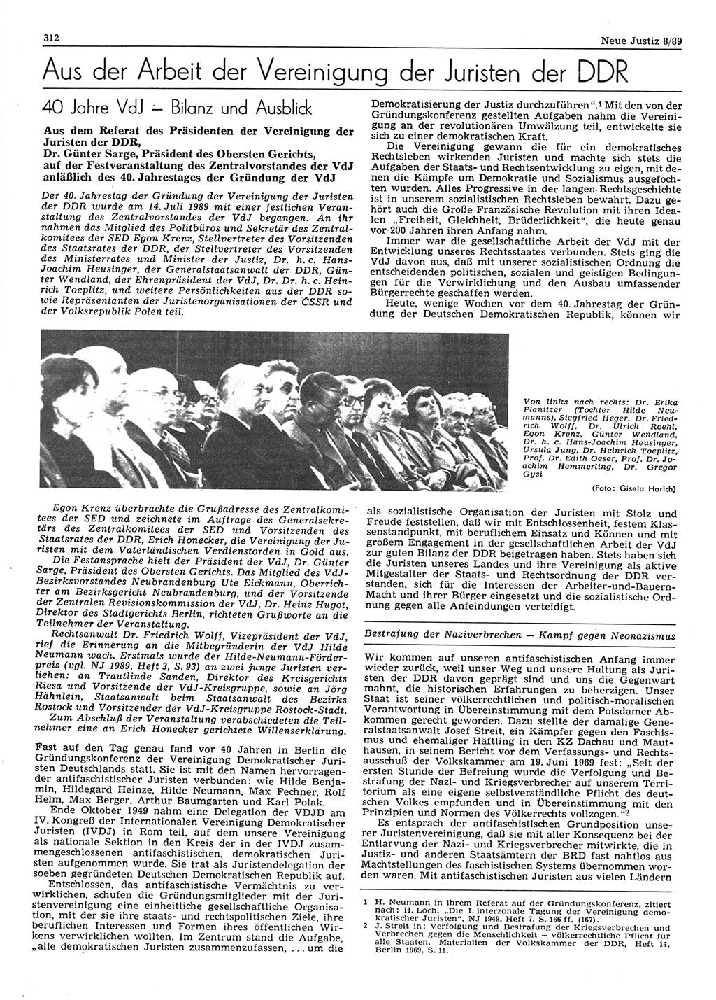 Neue Justiz (NJ), Zeitschrift für sozialistisches Recht und Gesetzlichkeit [Deutsche Demokratische Republik (DDR)], 43. Jahrgang 1989, Seite 312 (NJ DDR 1989, S. 312)