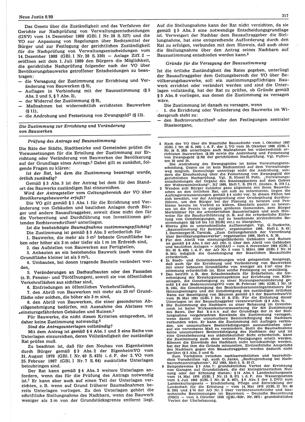 Neue Justiz (NJ), Zeitschrift für sozialistisches Recht und Gesetzlichkeit [Deutsche Demokratische Republik (DDR)], 43. Jahrgang 1989, Seite 317 (NJ DDR 1989, S. 317)