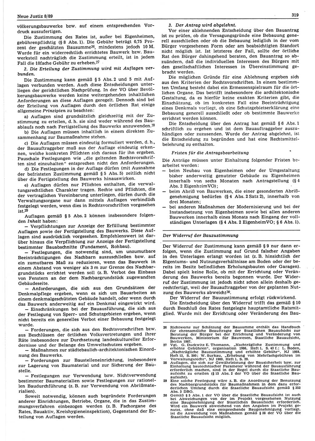 Neue Justiz (NJ), Zeitschrift für sozialistisches Recht und Gesetzlichkeit [Deutsche Demokratische Republik (DDR)], 43. Jahrgang 1989, Seite 319 (NJ DDR 1989, S. 319)