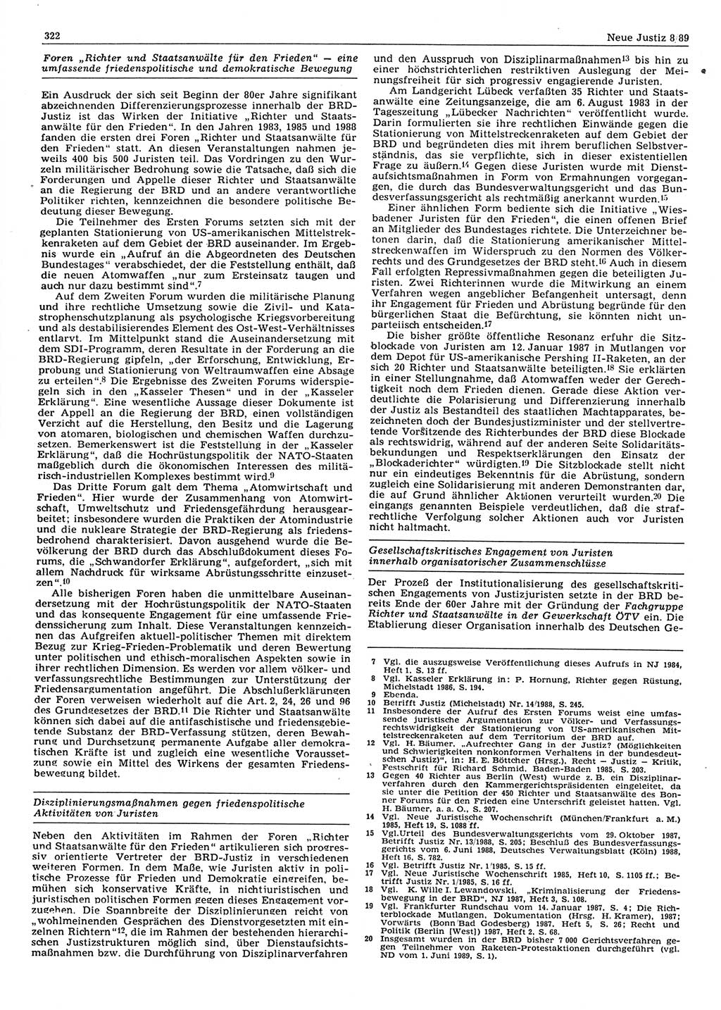 Neue Justiz (NJ), Zeitschrift für sozialistisches Recht und Gesetzlichkeit [Deutsche Demokratische Republik (DDR)], 43. Jahrgang 1989, Seite 322 (NJ DDR 1989, S. 322)
