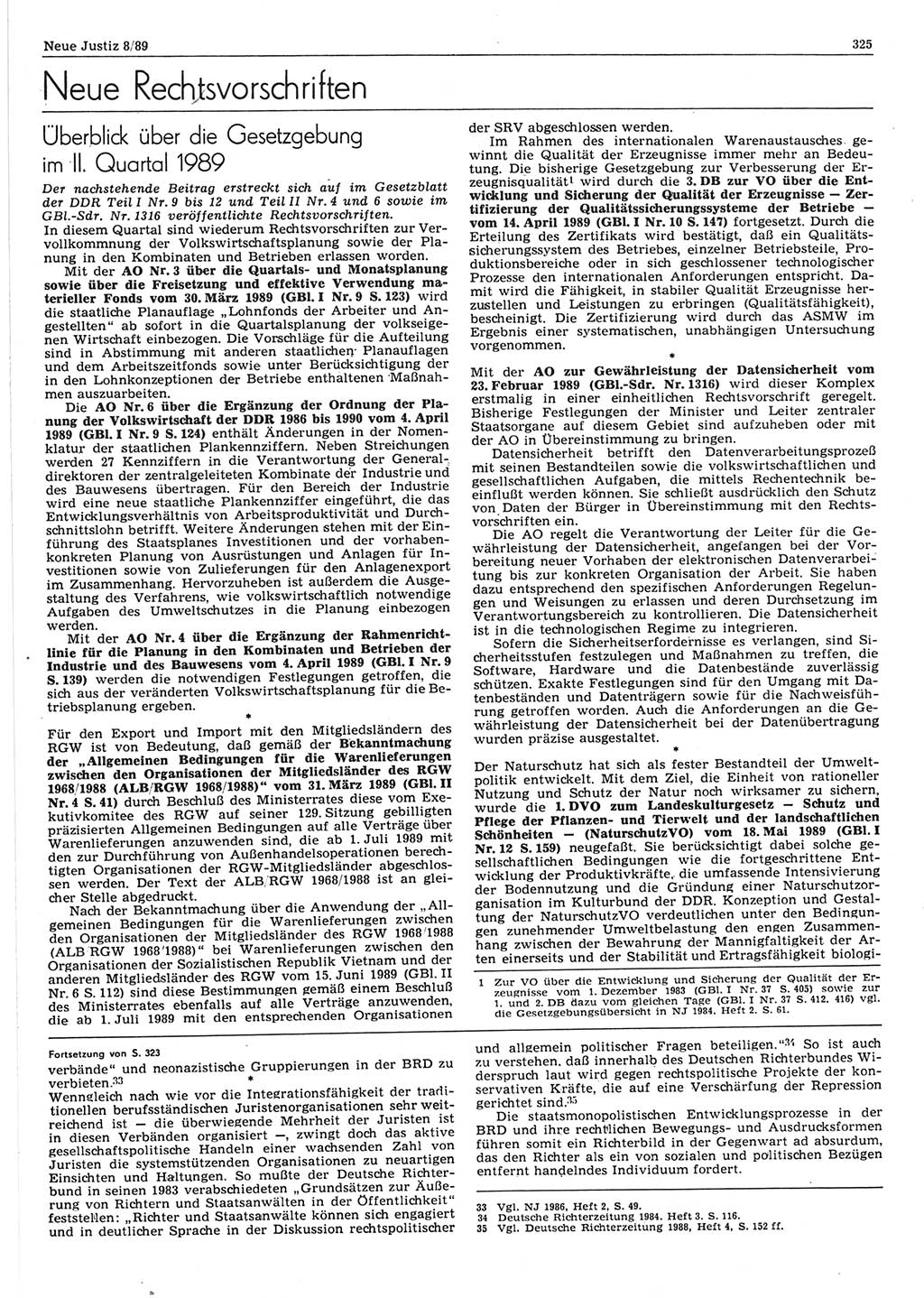 Neue Justiz (NJ), Zeitschrift für sozialistisches Recht und Gesetzlichkeit [Deutsche Demokratische Republik (DDR)], 43. Jahrgang 1989, Seite 325 (NJ DDR 1989, S. 325)