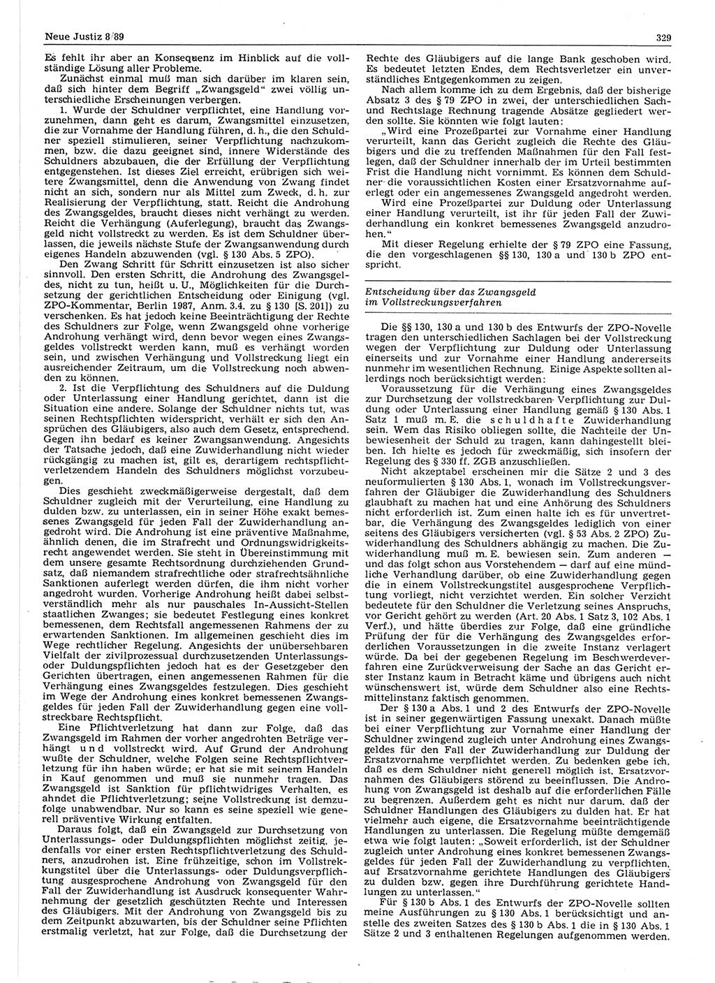 Neue Justiz (NJ), Zeitschrift für sozialistisches Recht und Gesetzlichkeit [Deutsche Demokratische Republik (DDR)], 43. Jahrgang 1989, Seite 329 (NJ DDR 1989, S. 329)