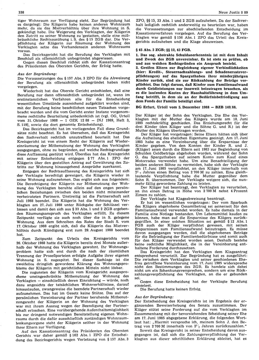 Neue Justiz (NJ), Zeitschrift für sozialistisches Recht und Gesetzlichkeit [Deutsche Demokratische Republik (DDR)], 43. Jahrgang 1989, Seite 338 (NJ DDR 1989, S. 338)