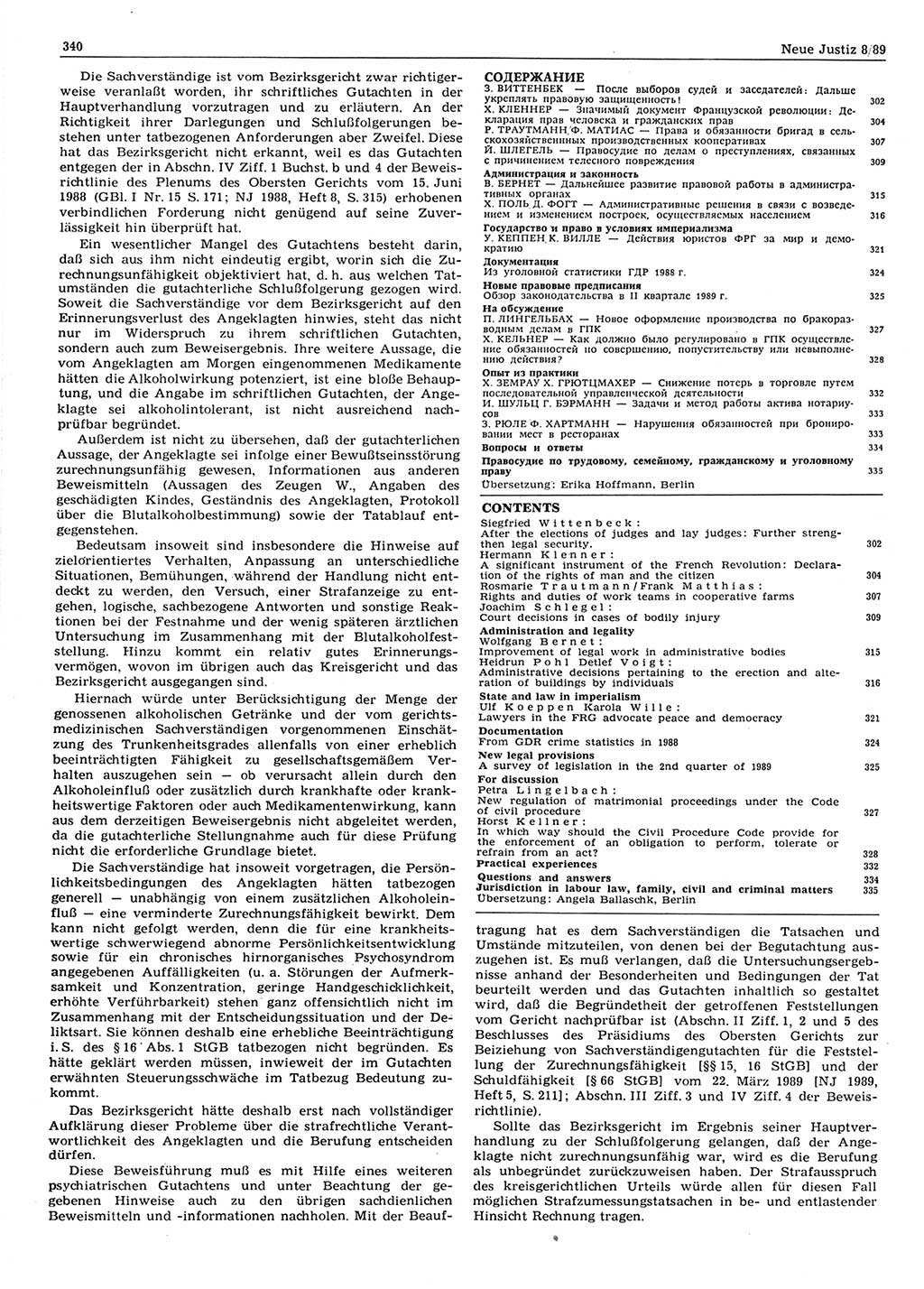Neue Justiz (NJ), Zeitschrift für sozialistisches Recht und Gesetzlichkeit [Deutsche Demokratische Republik (DDR)], 43. Jahrgang 1989, Seite 340 (NJ DDR 1989, S. 340)