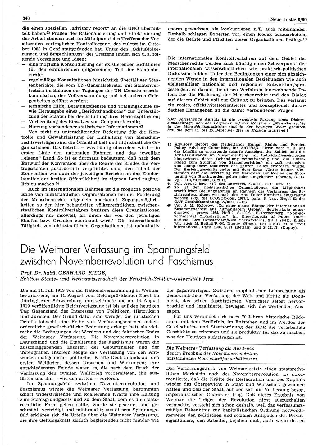 Neue Justiz (NJ), Zeitschrift für sozialistisches Recht und Gesetzlichkeit [Deutsche Demokratische Republik (DDR)], 43. Jahrgang 1989, Seite 346 (NJ DDR 1989, S. 346)