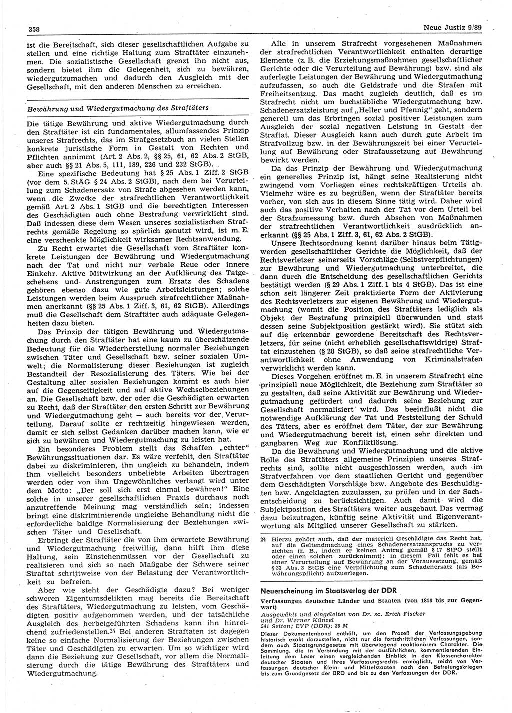 Neue Justiz (NJ), Zeitschrift für sozialistisches Recht und Gesetzlichkeit [Deutsche Demokratische Republik (DDR)], 43. Jahrgang 1989, Seite 358 (NJ DDR 1989, S. 358)