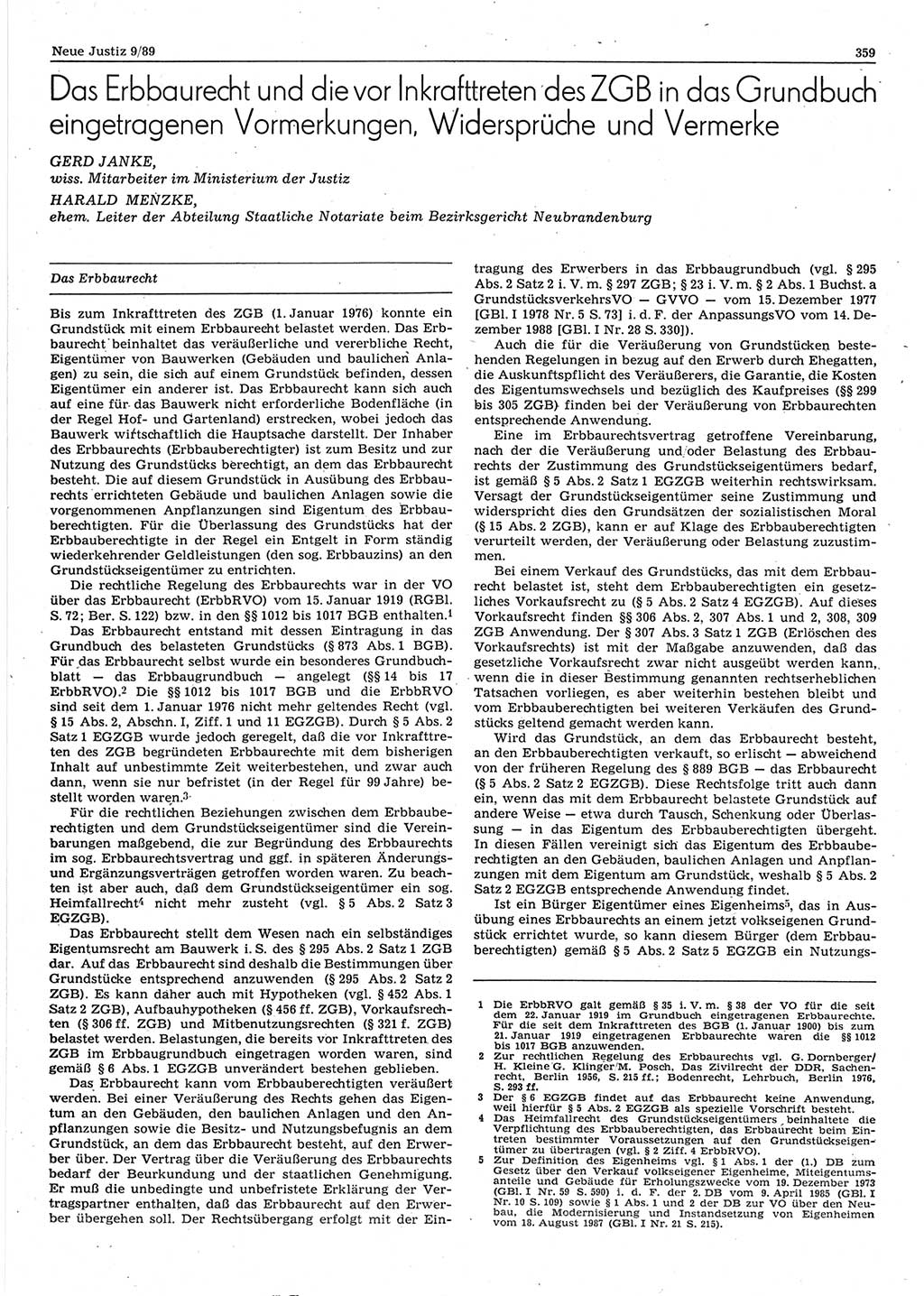 Neue Justiz (NJ), Zeitschrift für sozialistisches Recht und Gesetzlichkeit [Deutsche Demokratische Republik (DDR)], 43. Jahrgang 1989, Seite 359 (NJ DDR 1989, S. 359)
