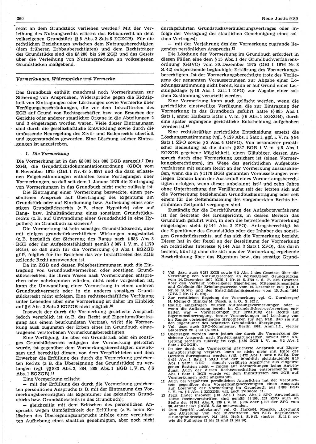 Neue Justiz (NJ), Zeitschrift für sozialistisches Recht und Gesetzlichkeit [Deutsche Demokratische Republik (DDR)], 43. Jahrgang 1989, Seite 360 (NJ DDR 1989, S. 360)