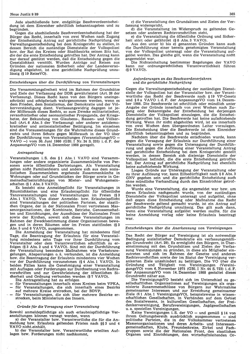 Neue Justiz (NJ), Zeitschrift für sozialistisches Recht und Gesetzlichkeit [Deutsche Demokratische Republik (DDR)], 43. Jahrgang 1989, Seite 365 (NJ DDR 1989, S. 365)