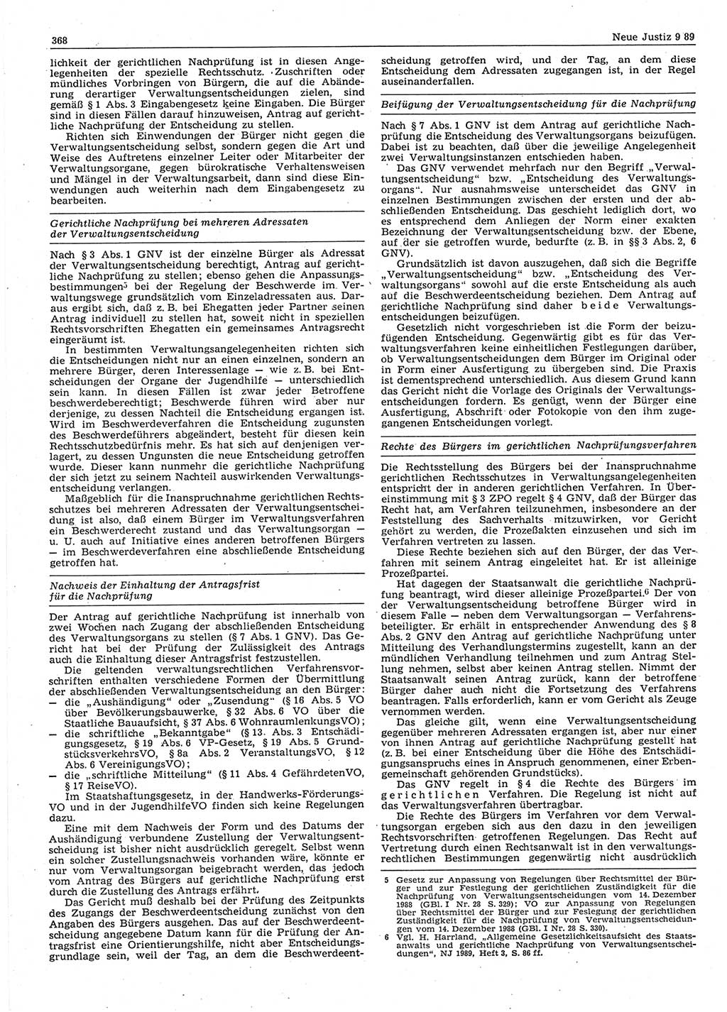 Neue Justiz (NJ), Zeitschrift für sozialistisches Recht und Gesetzlichkeit [Deutsche Demokratische Republik (DDR)], 43. Jahrgang 1989, Seite 368 (NJ DDR 1989, S. 368)