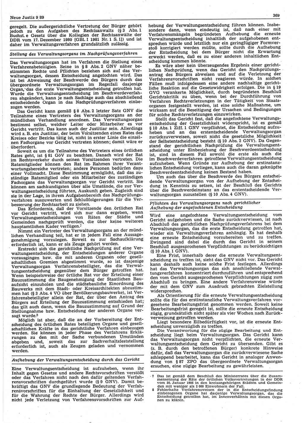 Neue Justiz (NJ), Zeitschrift für sozialistisches Recht und Gesetzlichkeit [Deutsche Demokratische Republik (DDR)], 43. Jahrgang 1989, Seite 369 (NJ DDR 1989, S. 369)