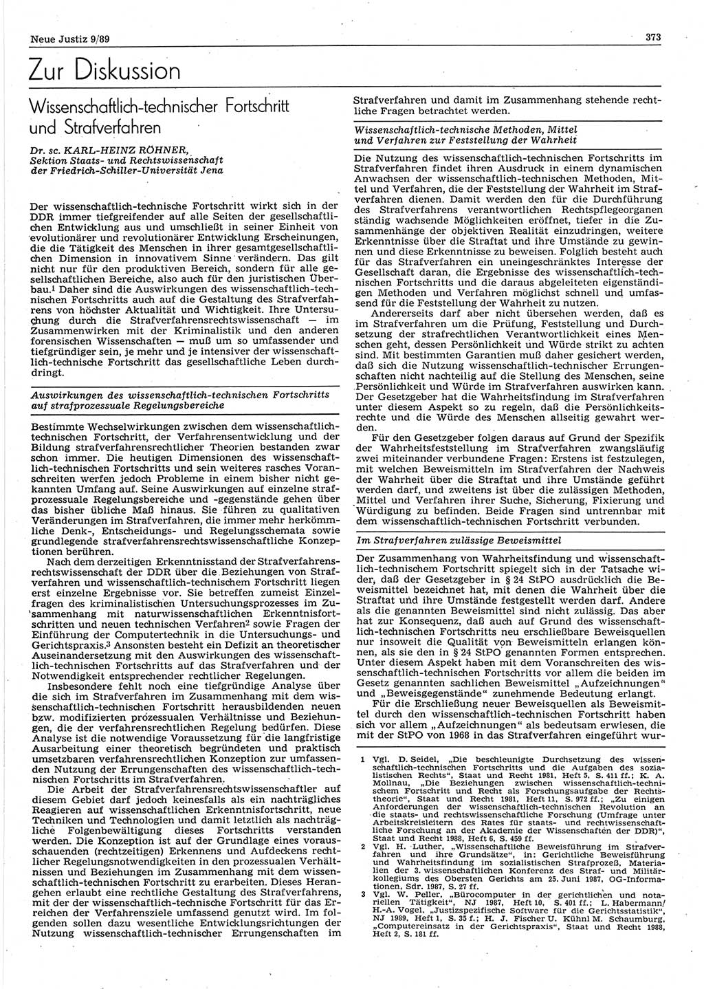 Neue Justiz (NJ), Zeitschrift für sozialistisches Recht und Gesetzlichkeit [Deutsche Demokratische Republik (DDR)], 43. Jahrgang 1989, Seite 373 (NJ DDR 1989, S. 373)