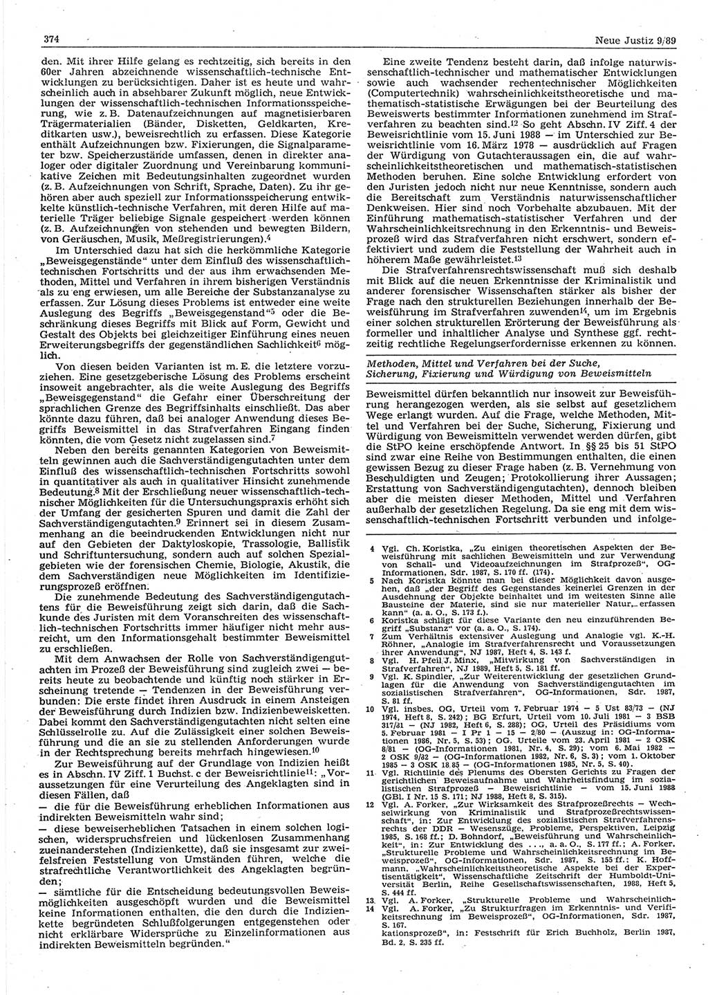 Neue Justiz (NJ), Zeitschrift für sozialistisches Recht und Gesetzlichkeit [Deutsche Demokratische Republik (DDR)], 43. Jahrgang 1989, Seite 374 (NJ DDR 1989, S. 374)