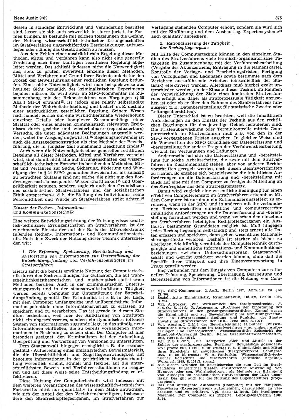 Neue Justiz (NJ), Zeitschrift für sozialistisches Recht und Gesetzlichkeit [Deutsche Demokratische Republik (DDR)], 43. Jahrgang 1989, Seite 375 (NJ DDR 1989, S. 375)