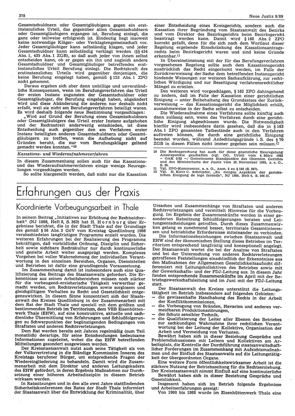 Neue Justiz (NJ), Zeitschrift für sozialistisches Recht und Gesetzlichkeit [Deutsche Demokratische Republik (DDR)], 43. Jahrgang 1989, Seite 378 (NJ DDR 1989, S. 378)